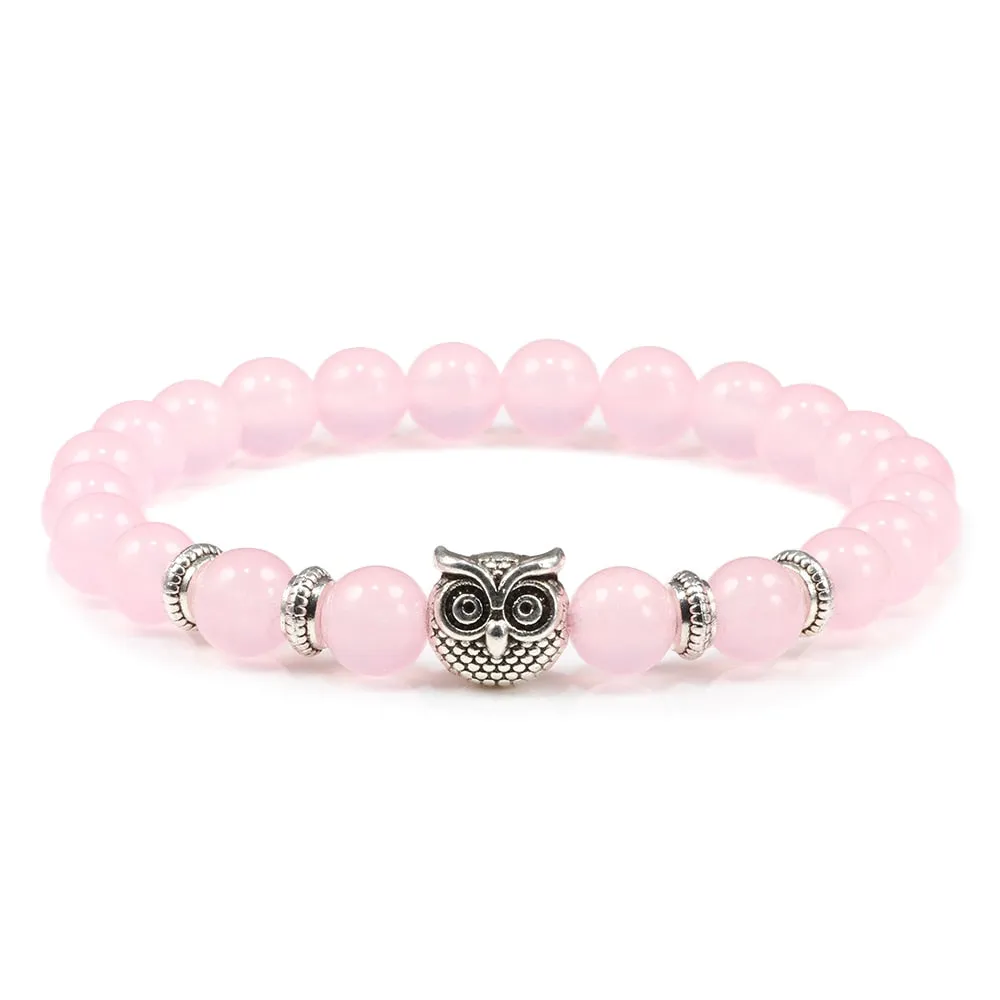Black Lava Tiger Eye Weathered Stone Bracelets Bangles Classic Owl Beaded Natural Charm Bracelet for Women and Men Yoga Jewelry