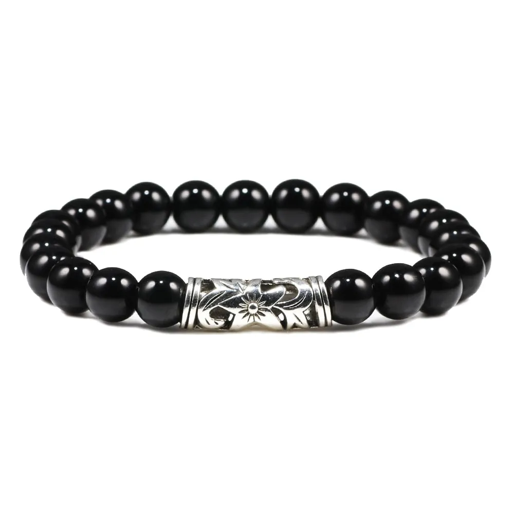 Black Lava Tiger Eye Weathered Stone Bracelets Bangles Classic Owl Beaded Natural Charm Bracelet for Women and Men Yoga Jewelry