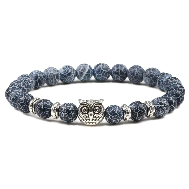 Black Lava Tiger Eye Weathered Stone Bracelets Bangles Classic Owl Beaded Natural Charm Bracelet for Women and Men Yoga Jewelry
