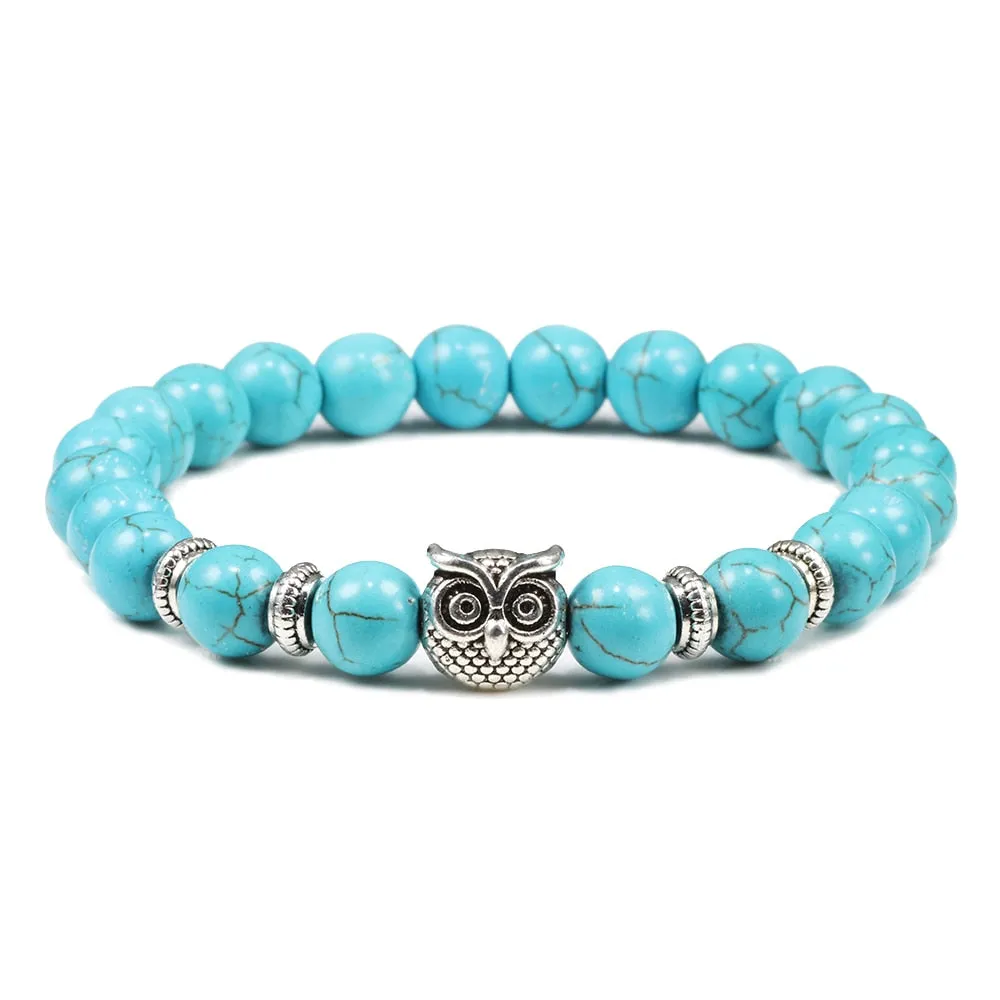 Black Lava Tiger Eye Weathered Stone Bracelets Bangles Classic Owl Beaded Natural Charm Bracelet for Women and Men Yoga Jewelry