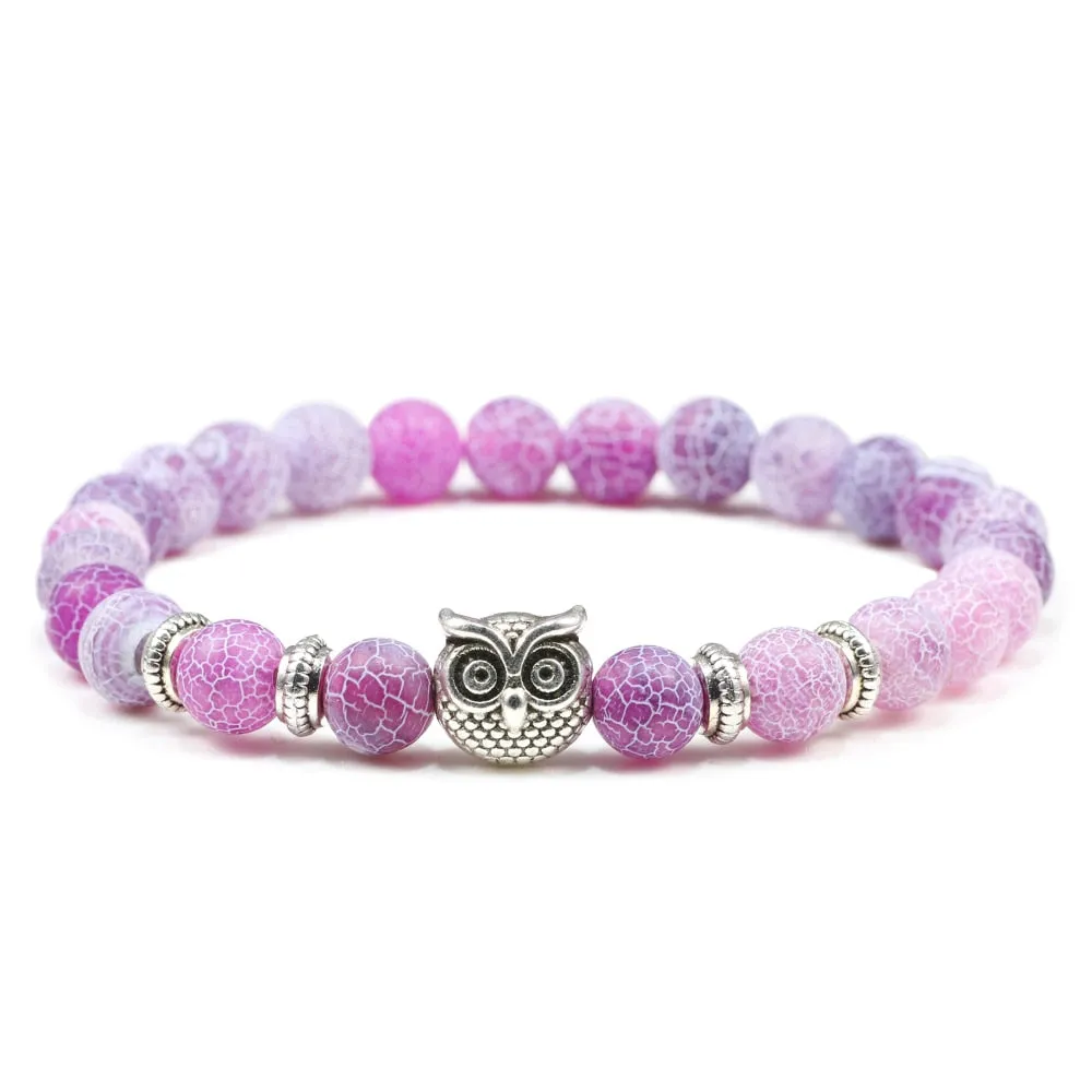 Black Lava Tiger Eye Weathered Stone Bracelets Bangles Classic Owl Beaded Natural Charm Bracelet for Women and Men Yoga Jewelry