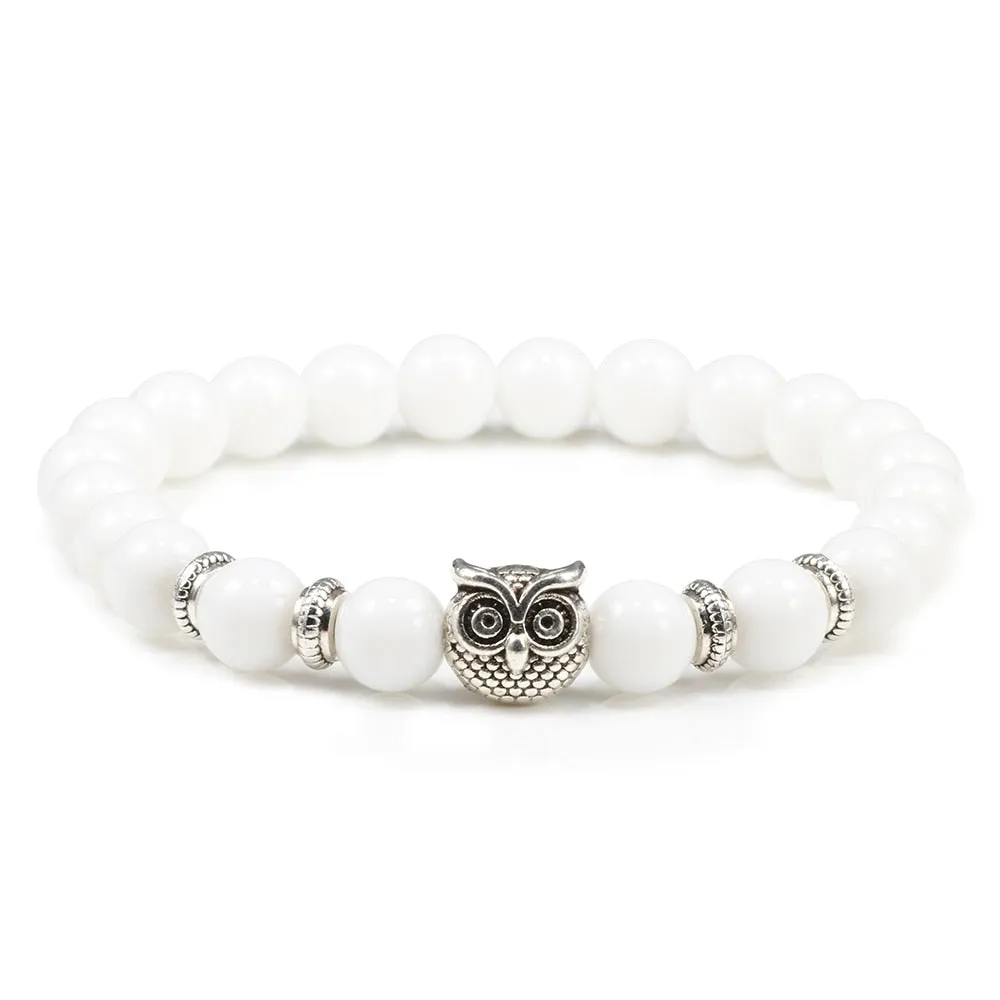 Black Lava Tiger Eye Weathered Stone Bracelets Bangles Classic Owl Beaded Natural Charm Bracelet for Women and Men Yoga Jewelry
