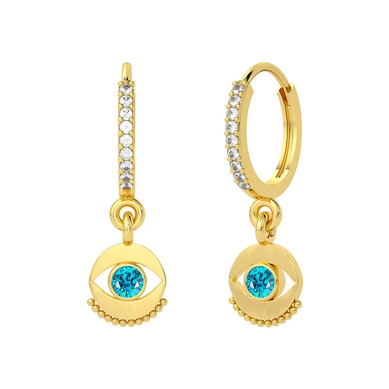 Blue Eyes Sterling Silver Earrings plated in 18K Gold