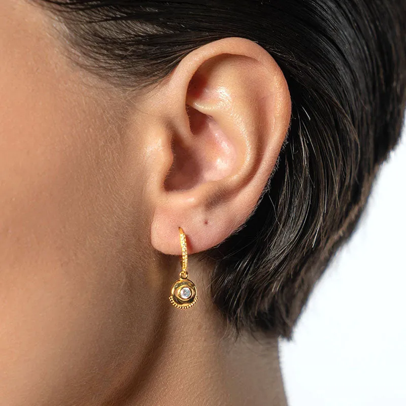 Blue Eyes Sterling Silver Earrings plated in 18K Gold