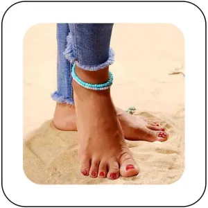 Bohemia Beach Turquoise Anklet Chain Layered Turquoise Anklet Bracelet White Blue Beaded Chain Anklets Handmade Beads Anklets Chain Summer Foot Chain Jewelry for Women