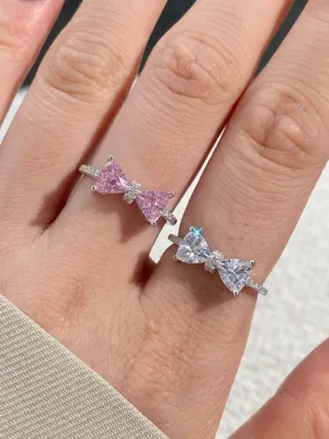Bow Ring 925 Sterling Silver Cubic Zirconia Simulated Diamond Waterproof Tarnish Free Jewelry