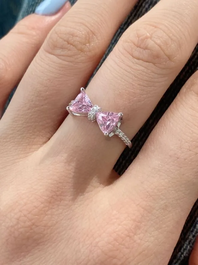 Bow Ring 925 Sterling Silver Cubic Zirconia Simulated Diamond Waterproof Tarnish Free Jewelry