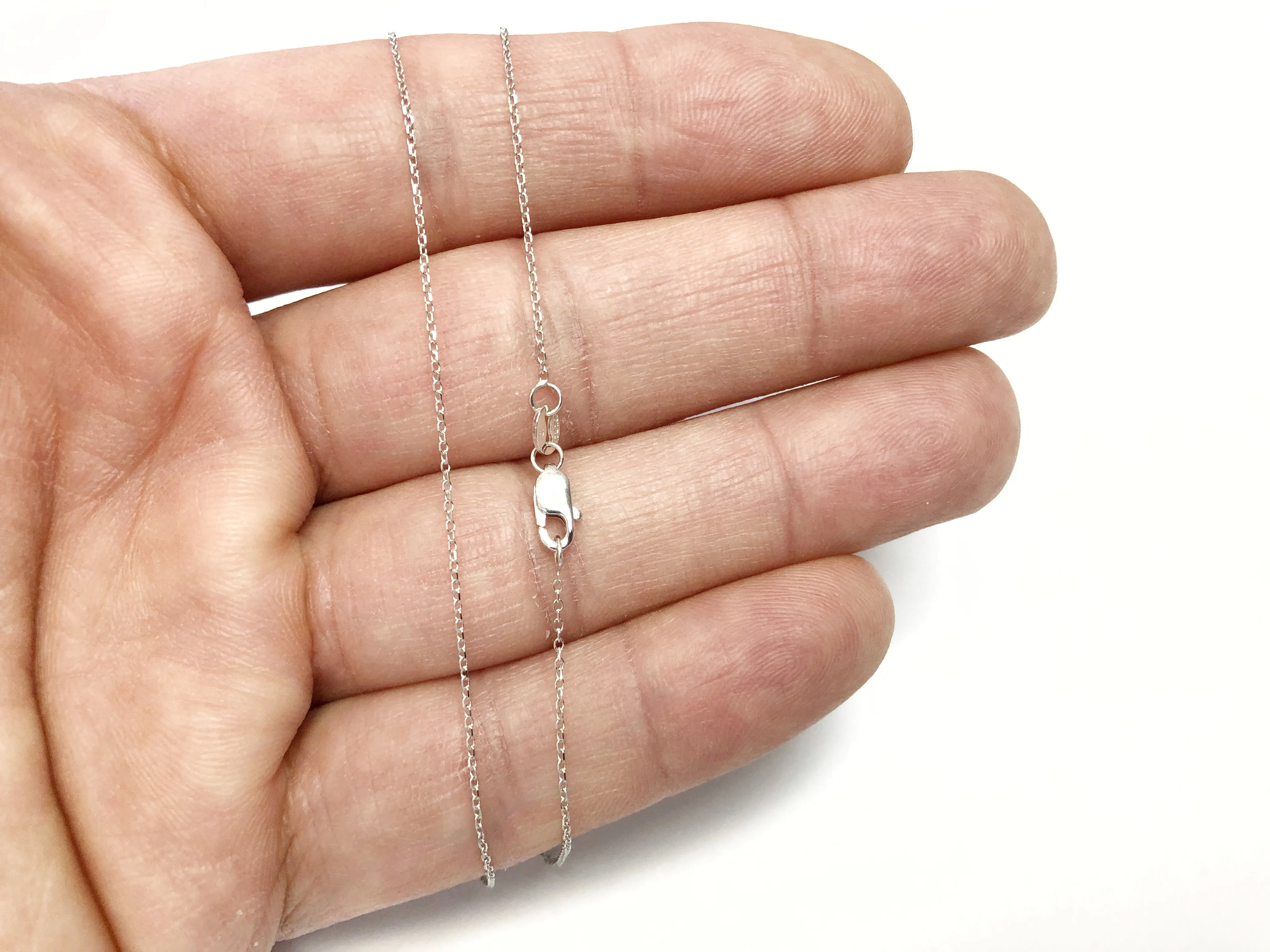 Cable Chain 10k Solid White Gold 16" 18" 20" - 0.8mm - Dainty Minimalist Diamond cut Pendant Chain For Women - Genuine 10kt Gold