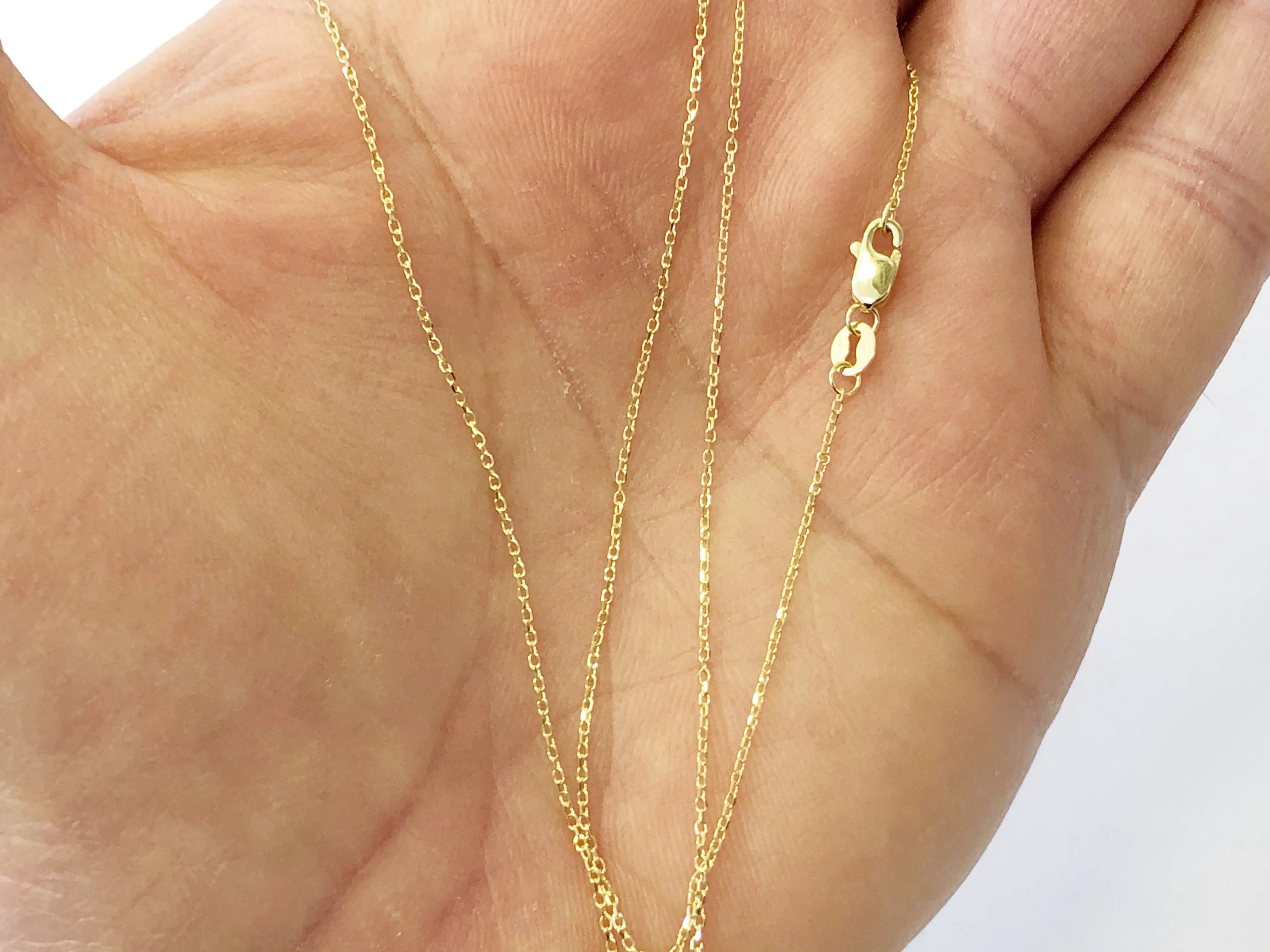 Cable Chain 14k Solid Yellow Gold 16" 18" 20" 24" - 0.8mm, - Dainty Minimalist Diamond cut Pendant Chain For Women - Genuine 14kt Gold