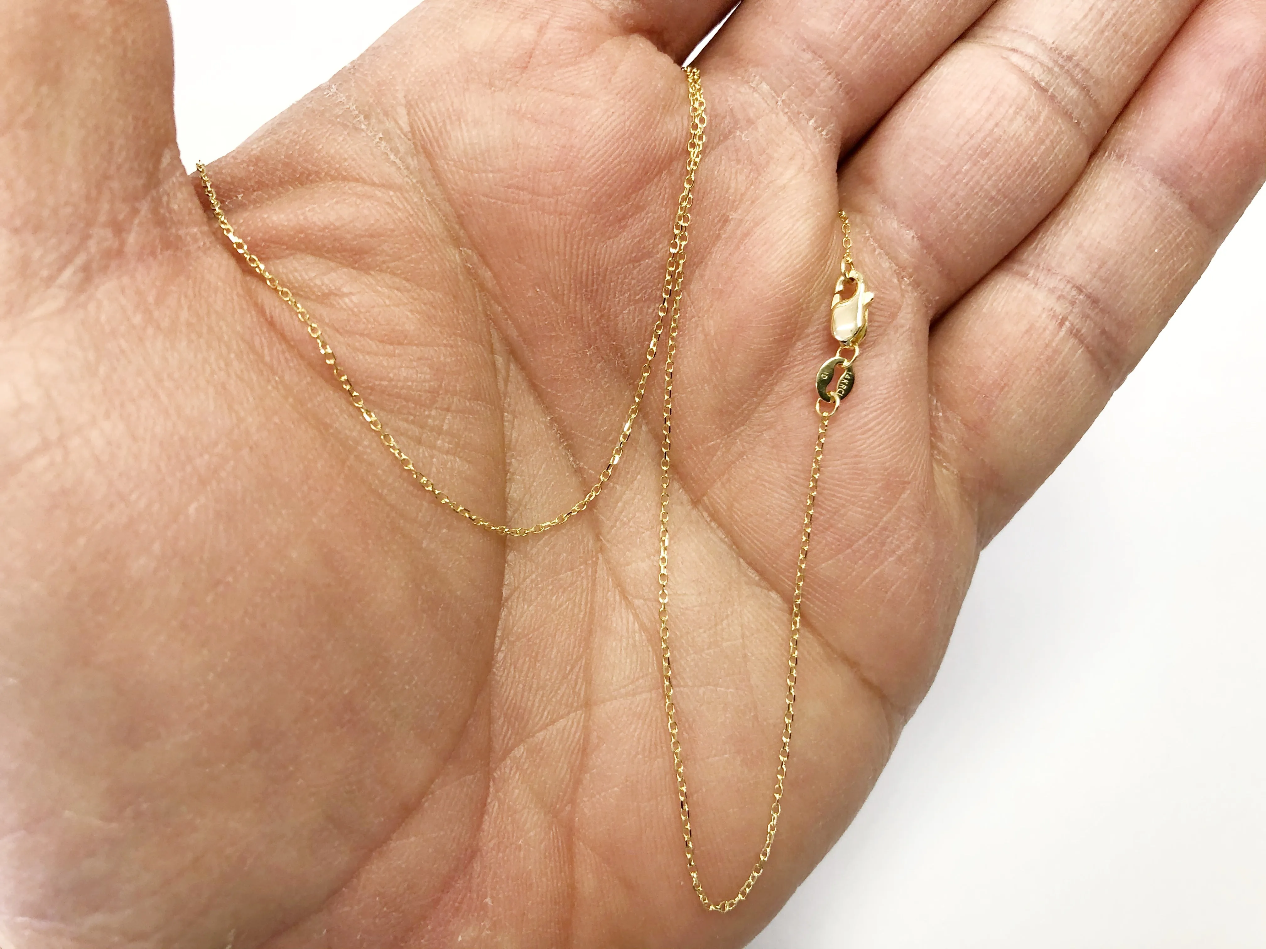 Cable Chain 14k Solid Yellow Gold 16" 18" 20" 24" - 0.8mm, - Dainty Minimalist Diamond cut Pendant Chain For Women - Genuine 14kt Gold