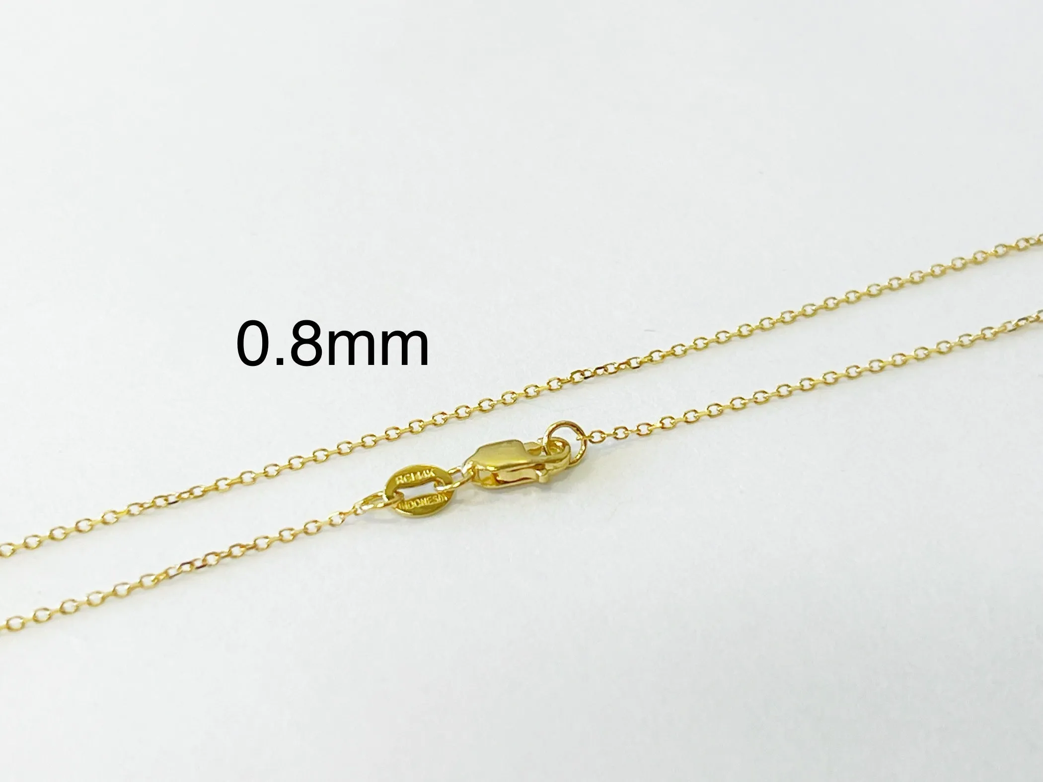 Cable Chain 14k Solid Yellow Gold 16" 18" 20" 24" - 0.8mm, - Dainty Minimalist Diamond cut Pendant Chain For Women - Genuine 14kt Gold