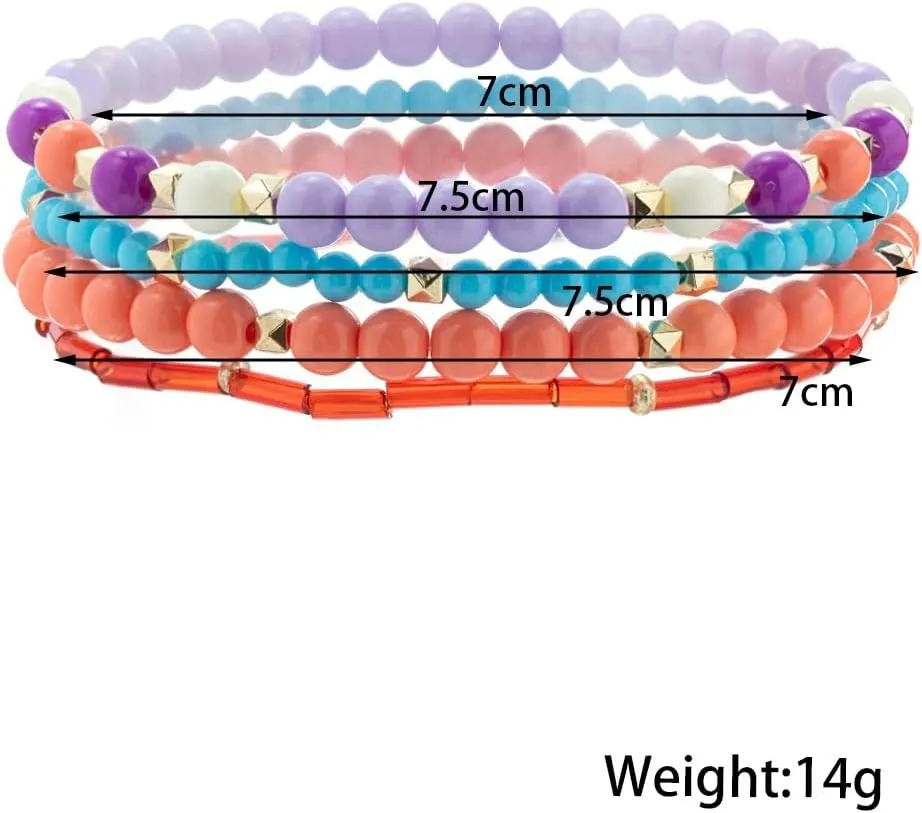 Caiyao Colorful Multilayer Beaded Stackable Bracelets Anklet Handmade Adjustable Turtle Starfish Elastic Stretch Anklets for Women Men Summer Beach Holiday Vacation Jewelry Gifts