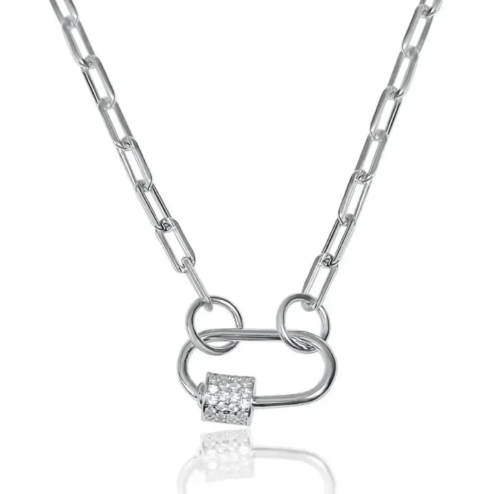 Carabiner Amulet Link Silver Stainless Steel Waterproof Necklace
