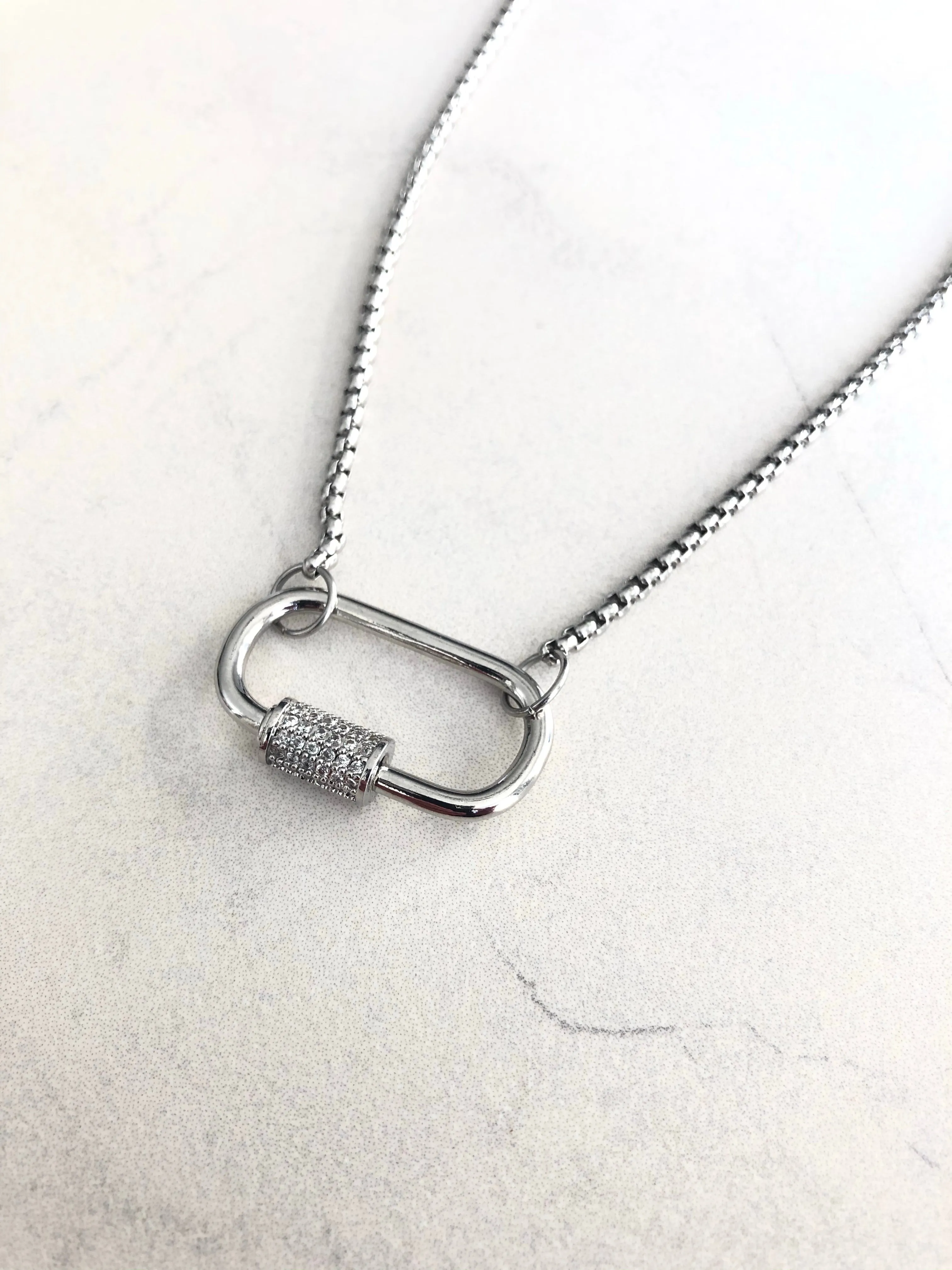 CARABINER - PAVÉ DEMI LOCK NECKLACE