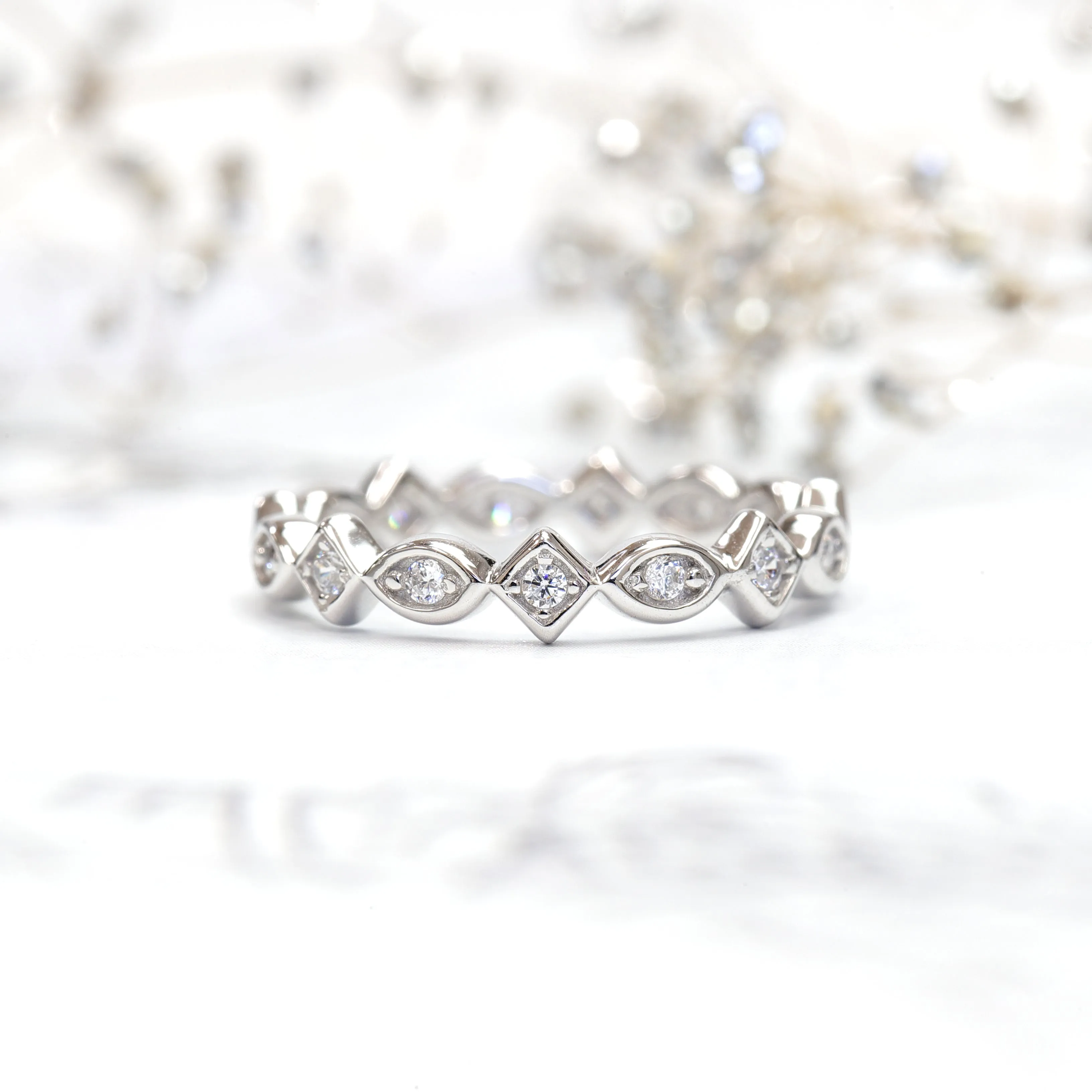 Chic 2 CT Moissanite Bezel & Eternity Bands Set