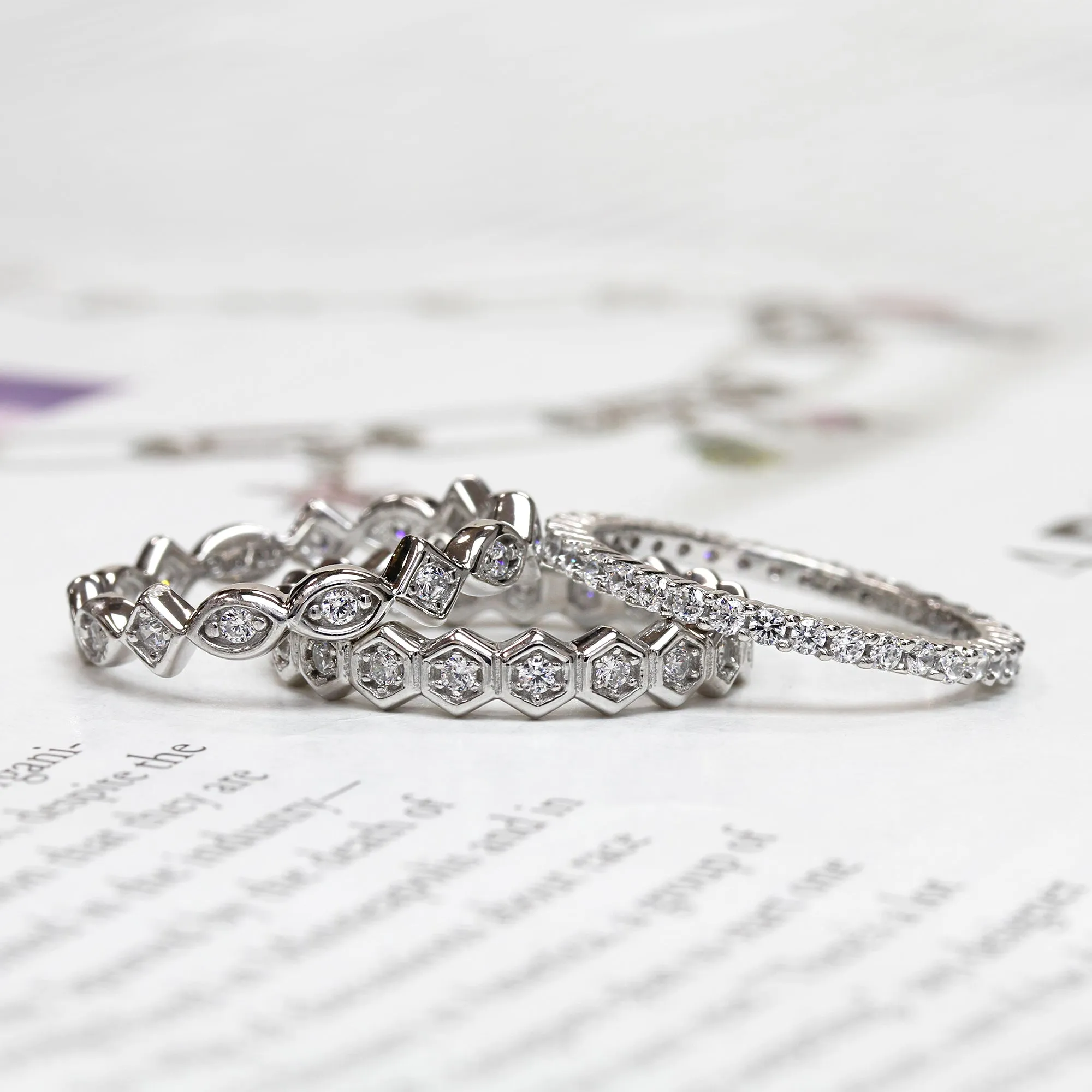 Chic 2 CT Moissanite Bezel & Eternity Bands Set