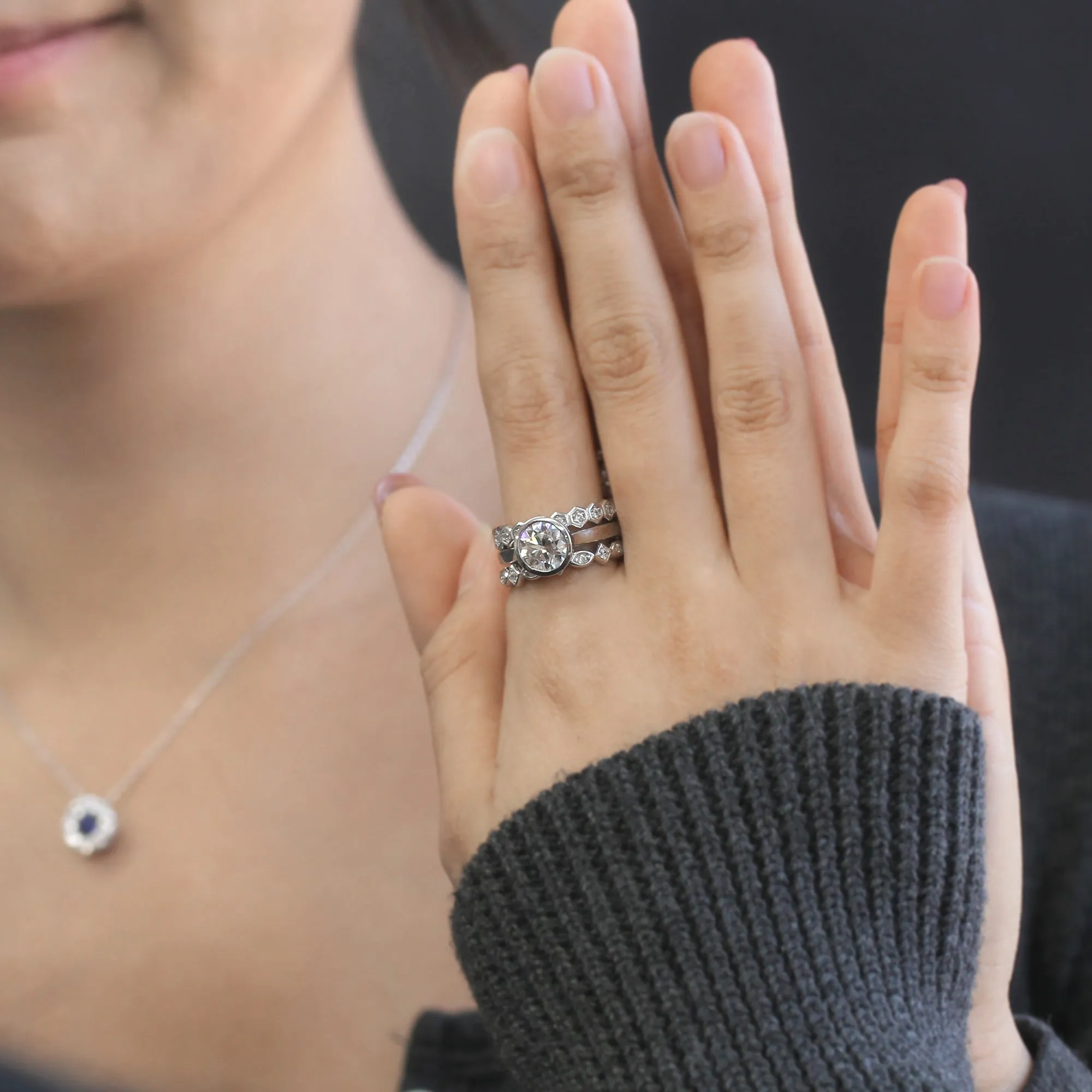 Chic 2 CT Moissanite Bezel & Eternity Bands Set