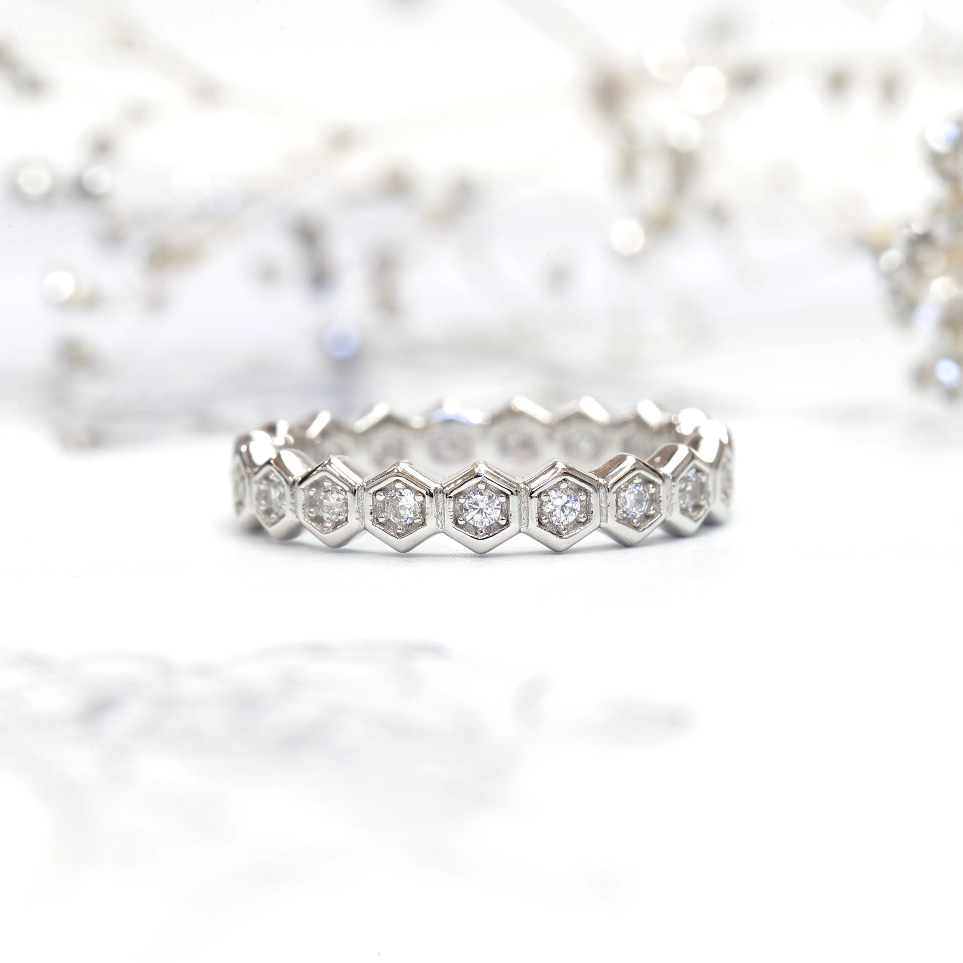 Chic 2 CT Moissanite Bezel & Eternity Bands Set