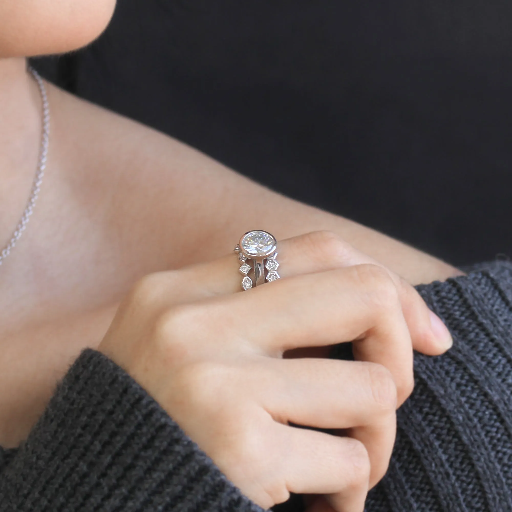 Chic 2 CT Moissanite Bezel & Eternity Bands Set