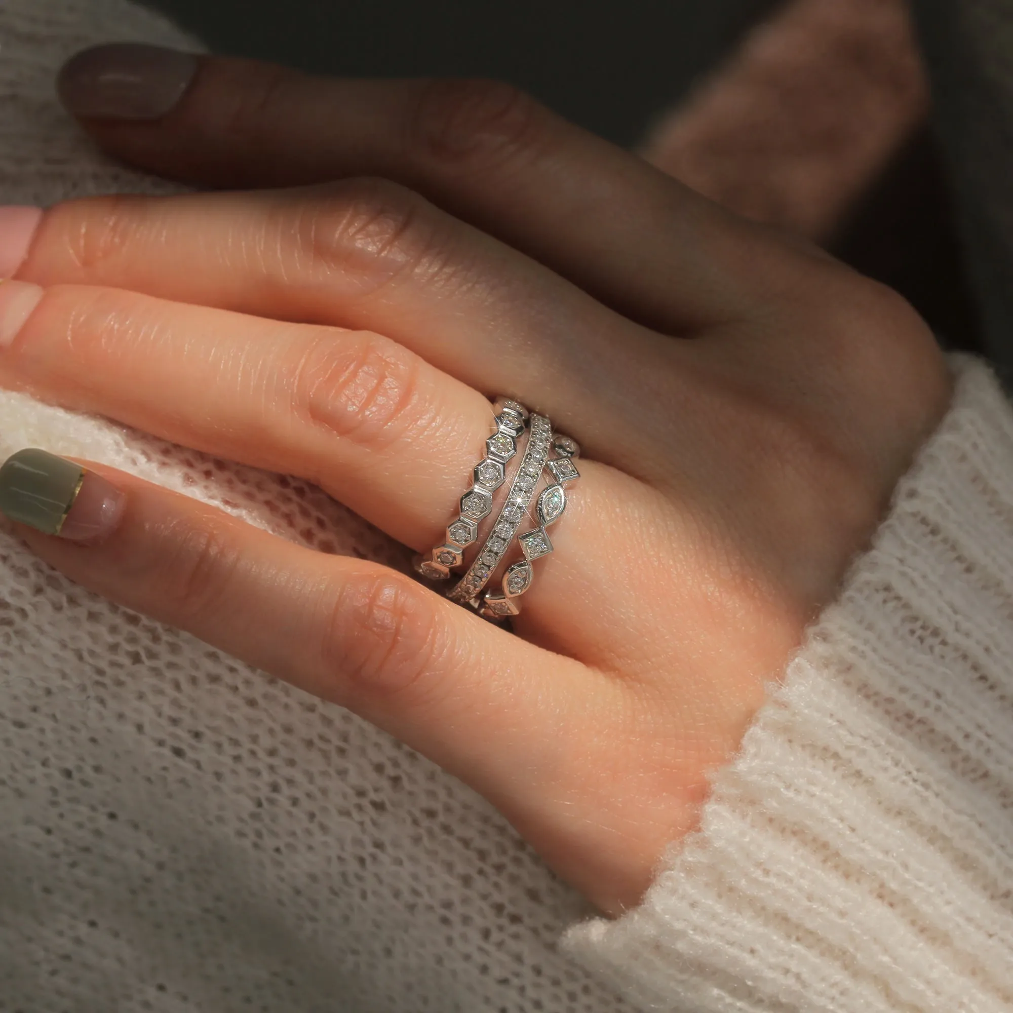Chic 2 CT Moissanite Bezel & Eternity Bands Set