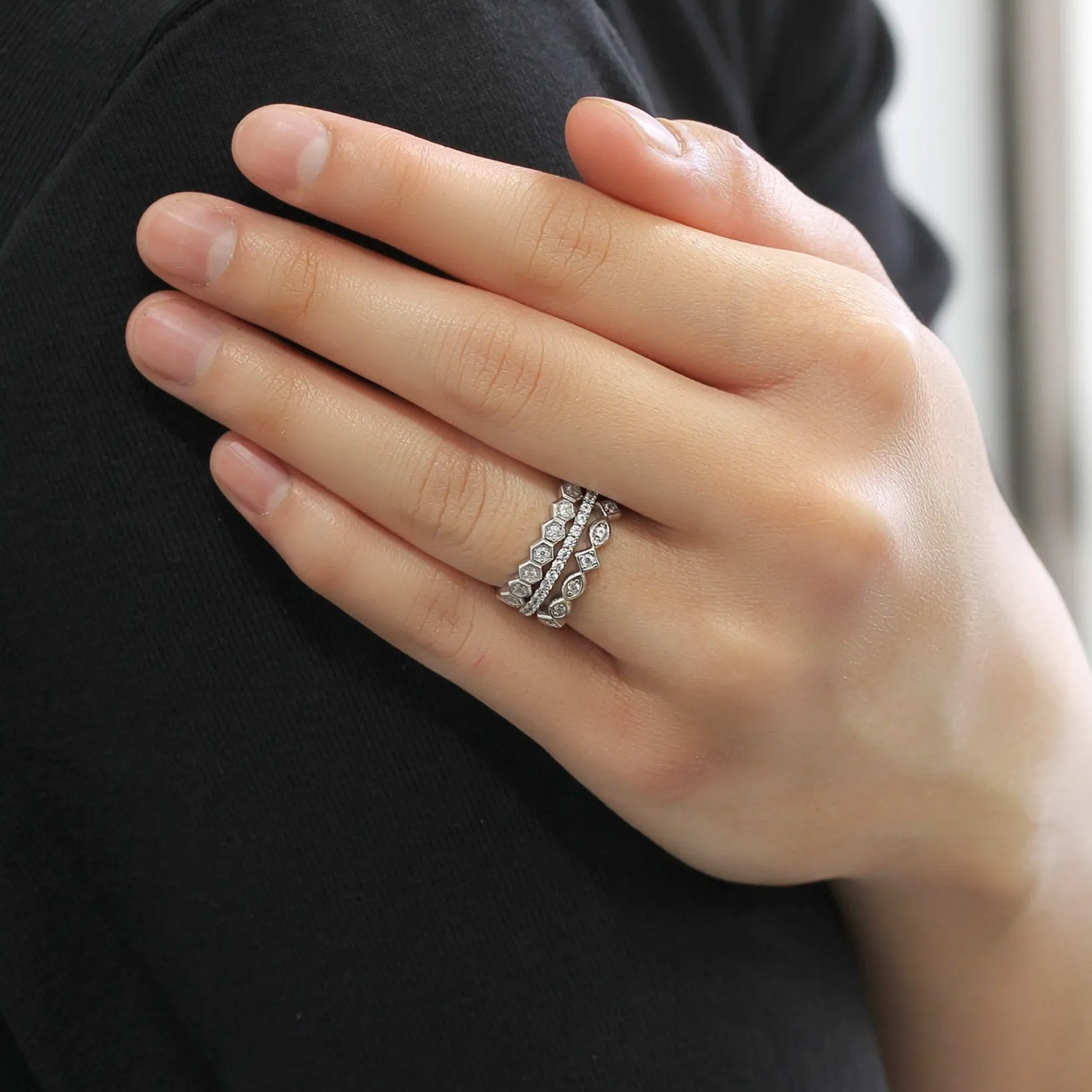 Chic 2 CT Moissanite Bezel & Eternity Bands Set