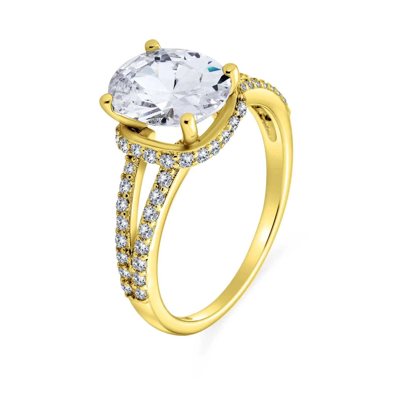 Classic 3CT AAA CZ Oval Solitaire Engagement Ring with Split Shank Silver Band