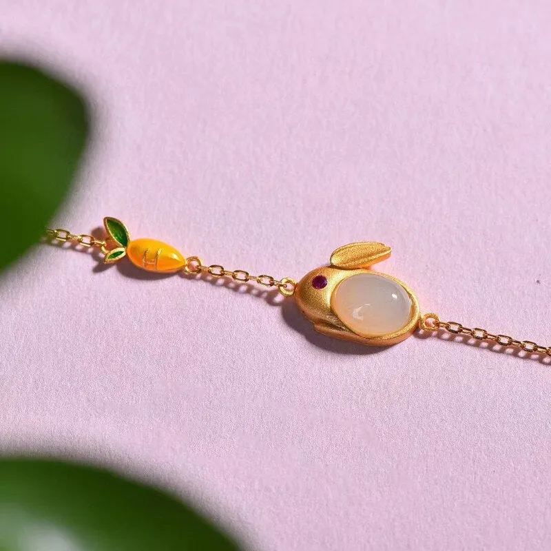 Classic design natural Hetian jade cute rabbit bracelet for women