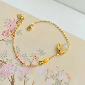 Classic design natural Hetian jade cute rabbit bracelet for women