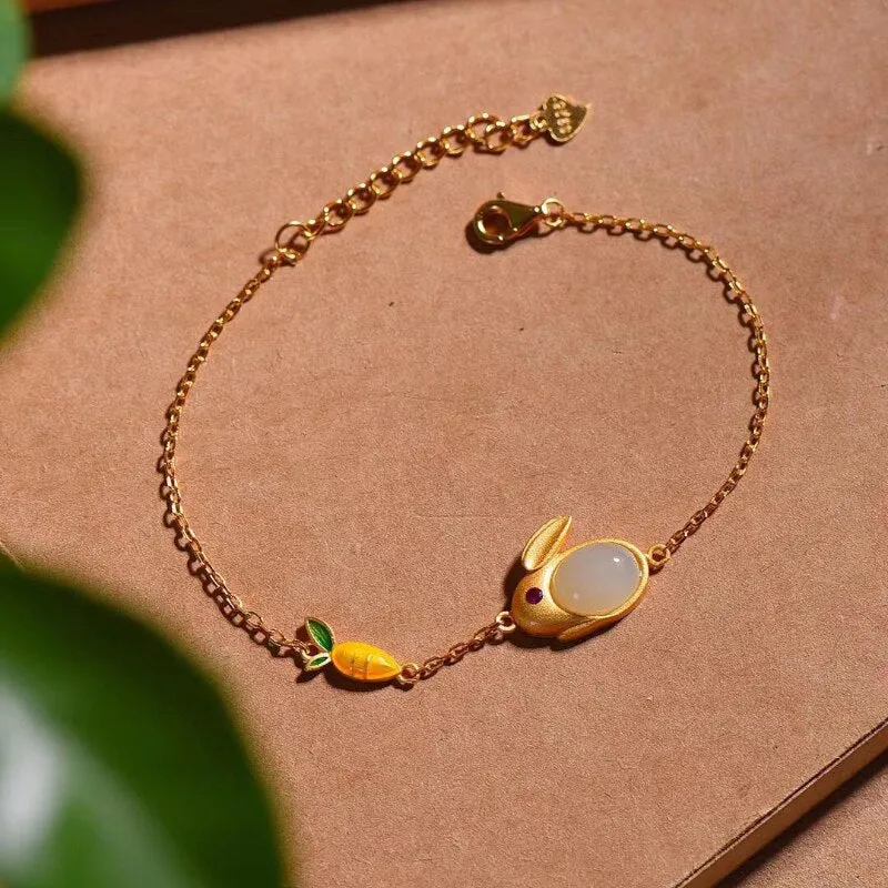 Classic design natural Hetian jade cute rabbit bracelet for women