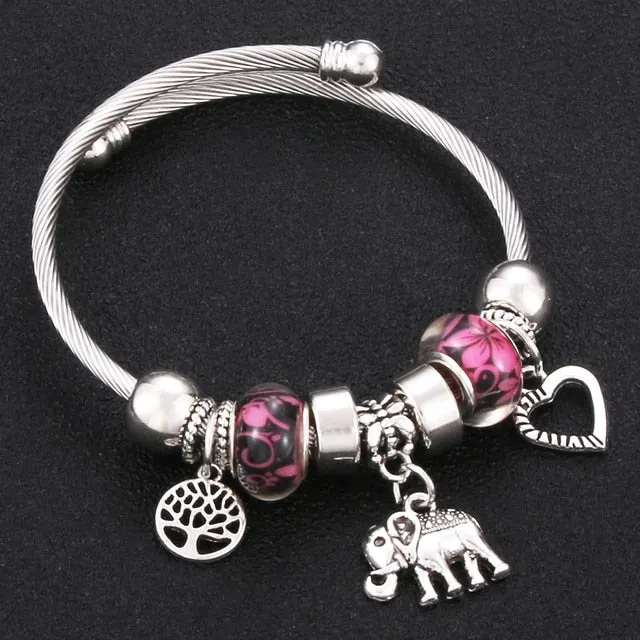 Classic Elastic Tree of life love shape metal beading Bracelet