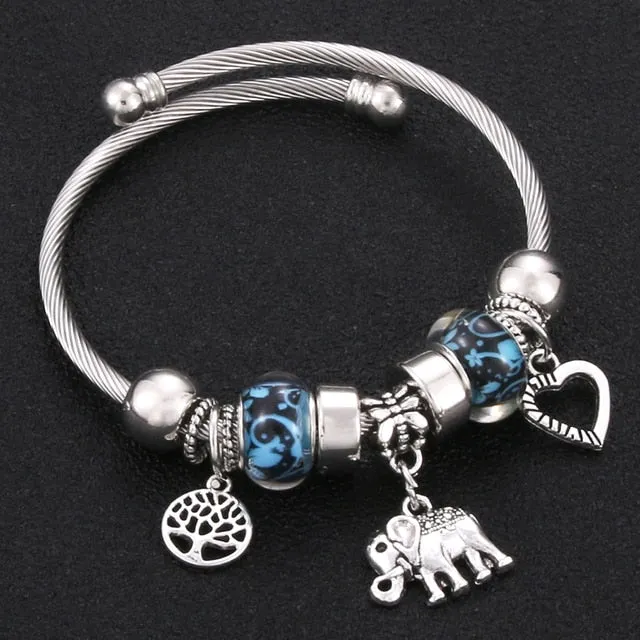 Classic Elastic Tree of life love shape metal beading Bracelet