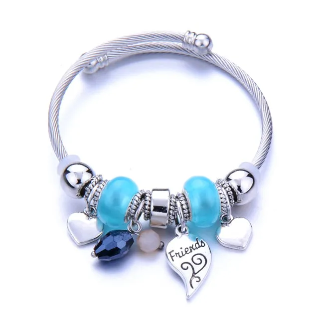 Classic Elastic Tree of life love shape metal beading Bracelet