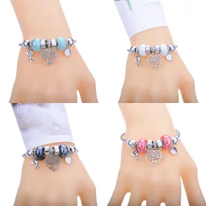 Classic Elastic Tree of life love shape metal beading Bracelet