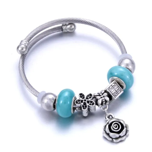 Classic Elastic Tree of life love shape metal beading Bracelet