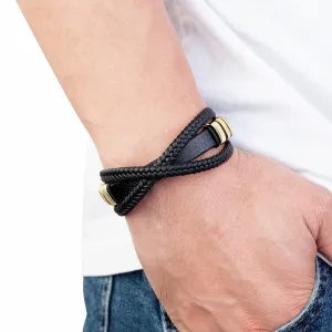 Classic Stainless Steel Metal Bracelet Men Multilayer Weave Genuine Leather Rope Bangles Bracelet