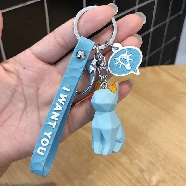 Creative Cartoon Geometric Faceted Dinosaur Panda Doll Keychain Couple Car Key Chain Backpack Hanging Gift