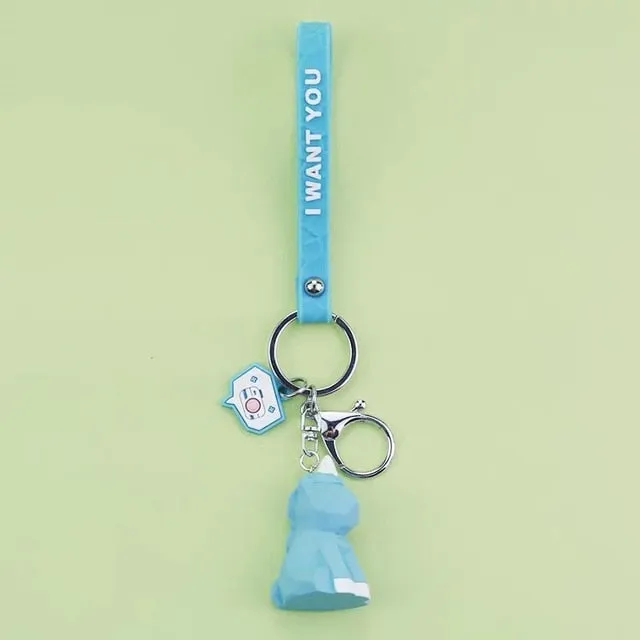 Creative Cartoon Geometric Faceted Dinosaur Panda Doll Keychain Couple Car Key Chain Backpack Hanging Gift