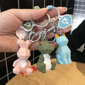 Creative Cartoon Geometric Faceted Dinosaur Panda Doll Keychain Couple Car Key Chain Backpack Hanging Gift
