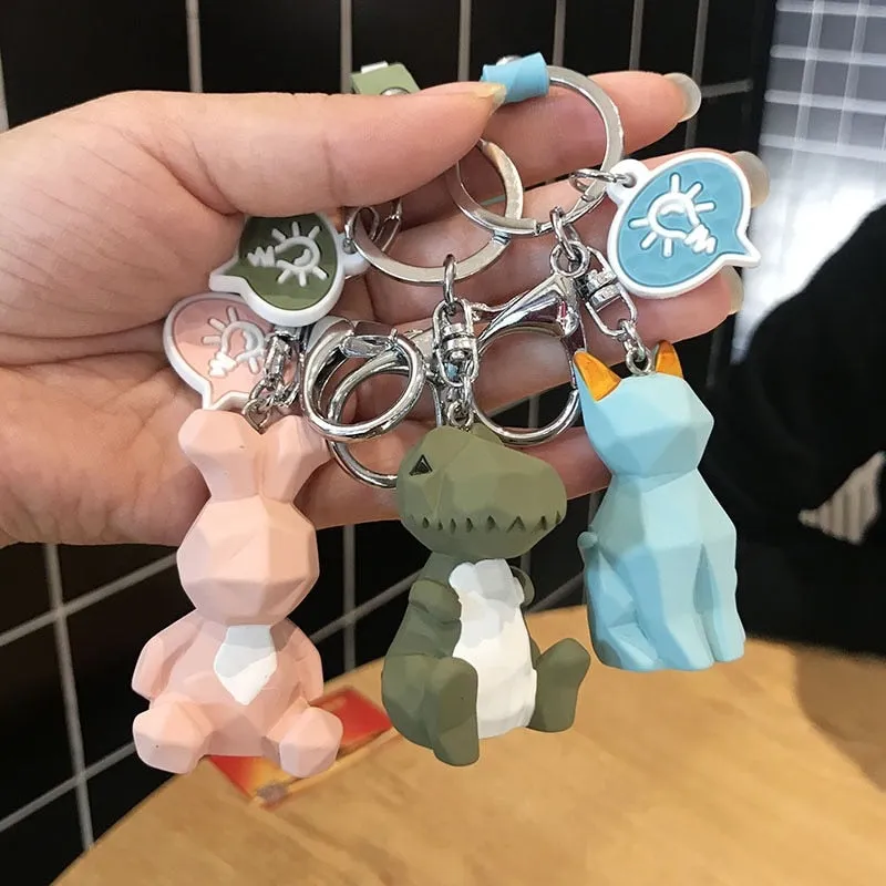Creative Cartoon Geometric Faceted Dinosaur Panda Doll Keychain Couple Car Key Chain Backpack Hanging Gift