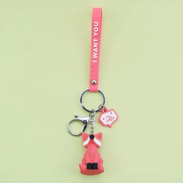 Creative Cartoon Geometric Faceted Dinosaur Panda Doll Keychain Couple Car Key Chain Backpack Hanging Gift