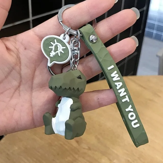 Creative Cartoon Geometric Faceted Dinosaur Panda Doll Keychain Couple Car Key Chain Backpack Hanging Gift