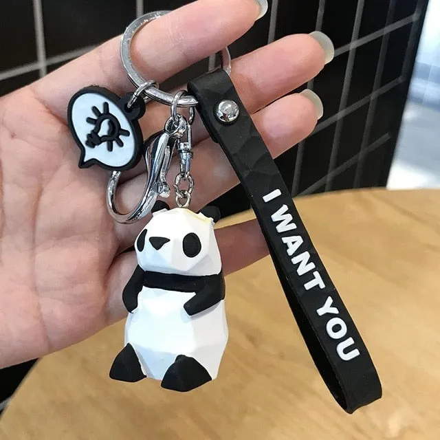 Creative Cartoon Geometric Faceted Dinosaur Panda Doll Keychain Couple Car Key Chain Backpack Hanging Gift