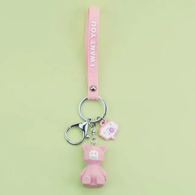 Creative Cartoon Geometric Faceted Dinosaur Panda Doll Keychain Couple Car Key Chain Backpack Hanging Gift