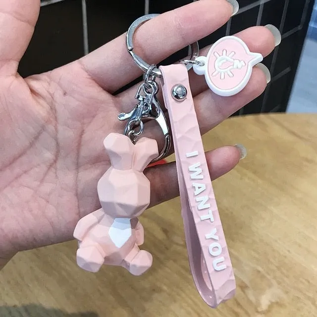 Creative Cartoon Geometric Faceted Dinosaur Panda Doll Keychain Couple Car Key Chain Backpack Hanging Gift