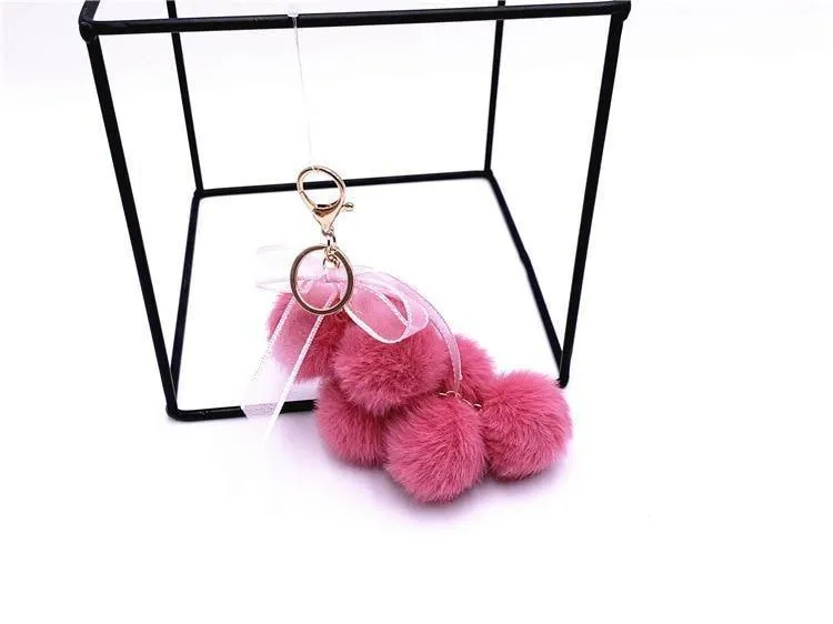 Creative grape fruit keychain cute bag plush pendant lace bow Fur Unique Key Chain car key chain #K4211
