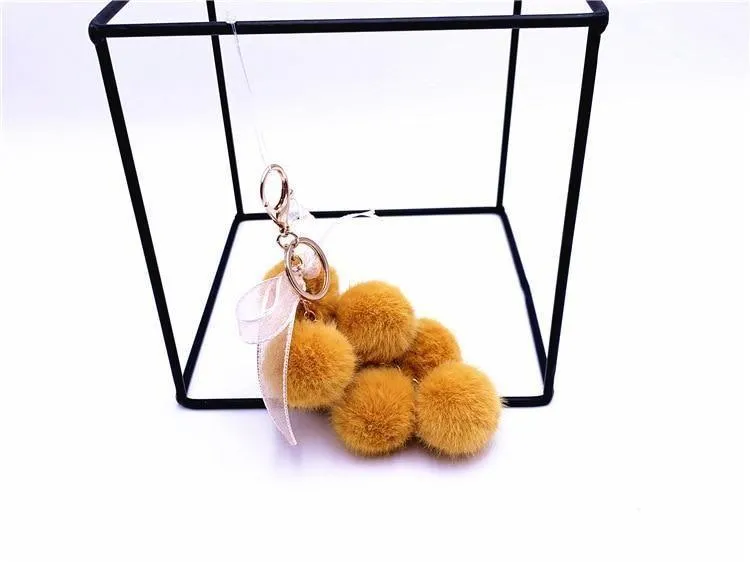 Creative grape fruit keychain cute bag plush pendant lace bow Fur Unique Key Chain car key chain #K4211