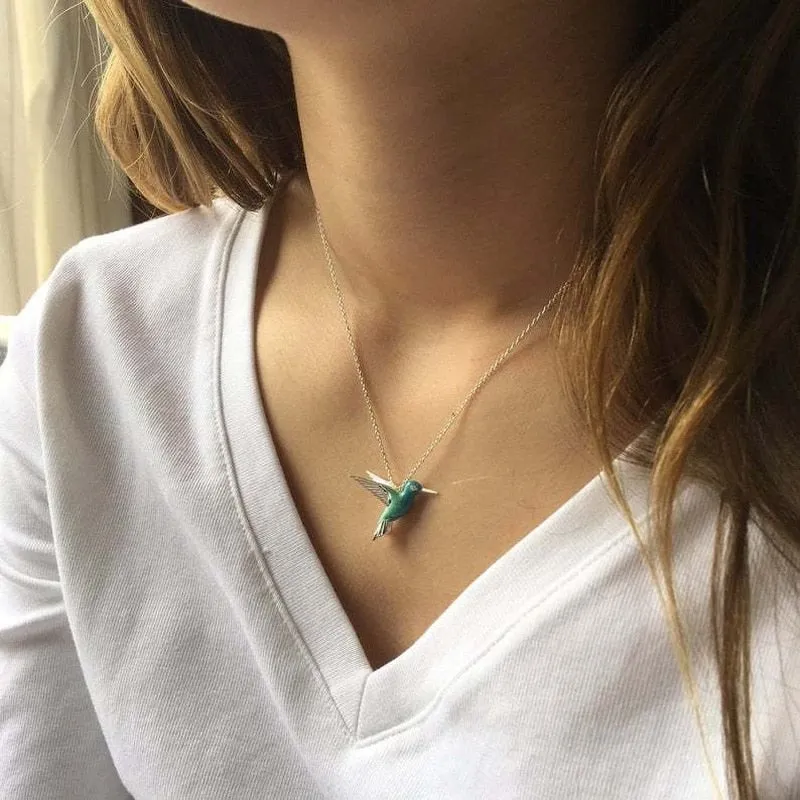 Crystal Animal Hummingbird Necklaces Fashion Blue Color Clavicle Chain