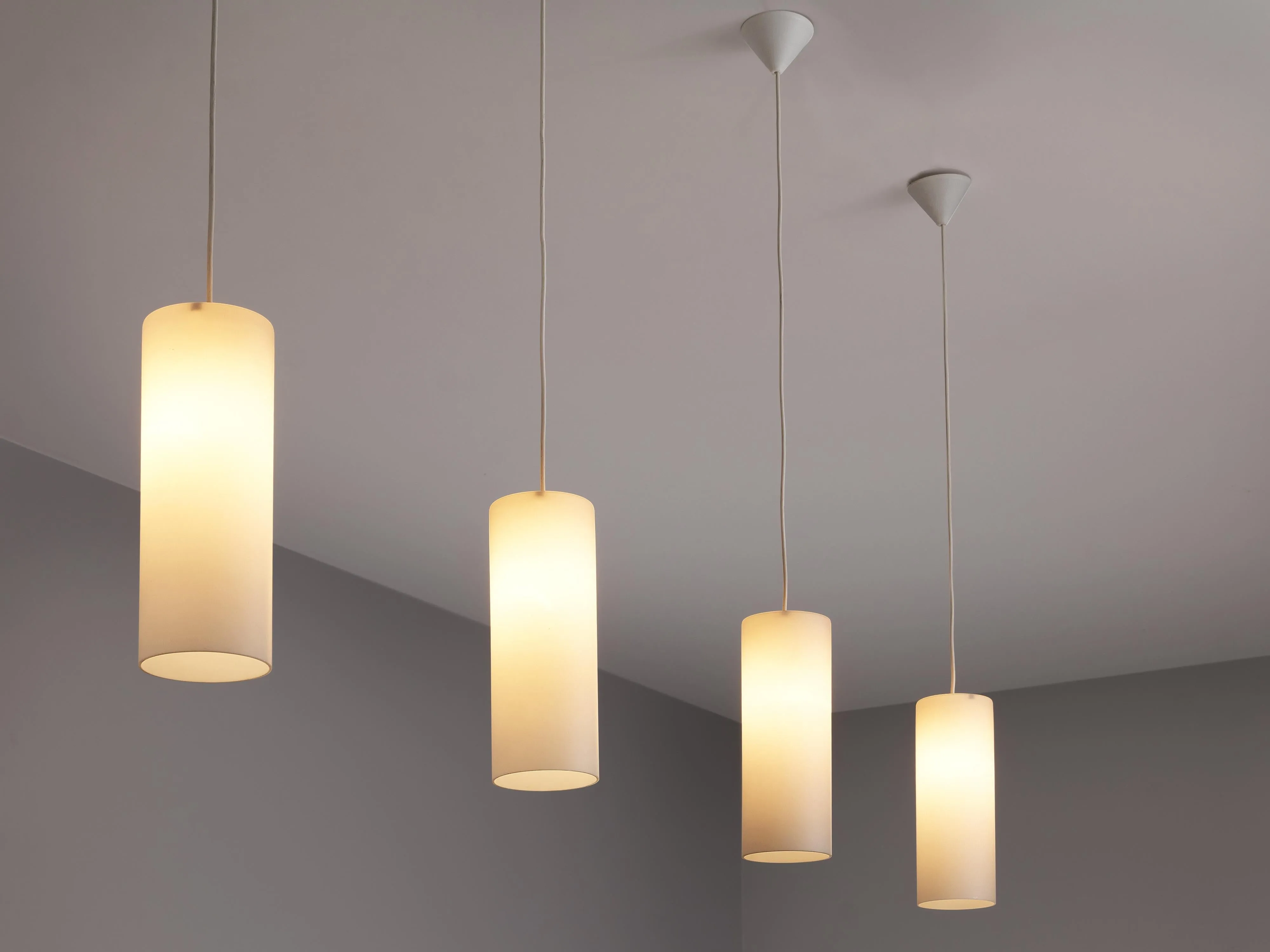 Cylindrical Pendant Lamps in Matted Glass