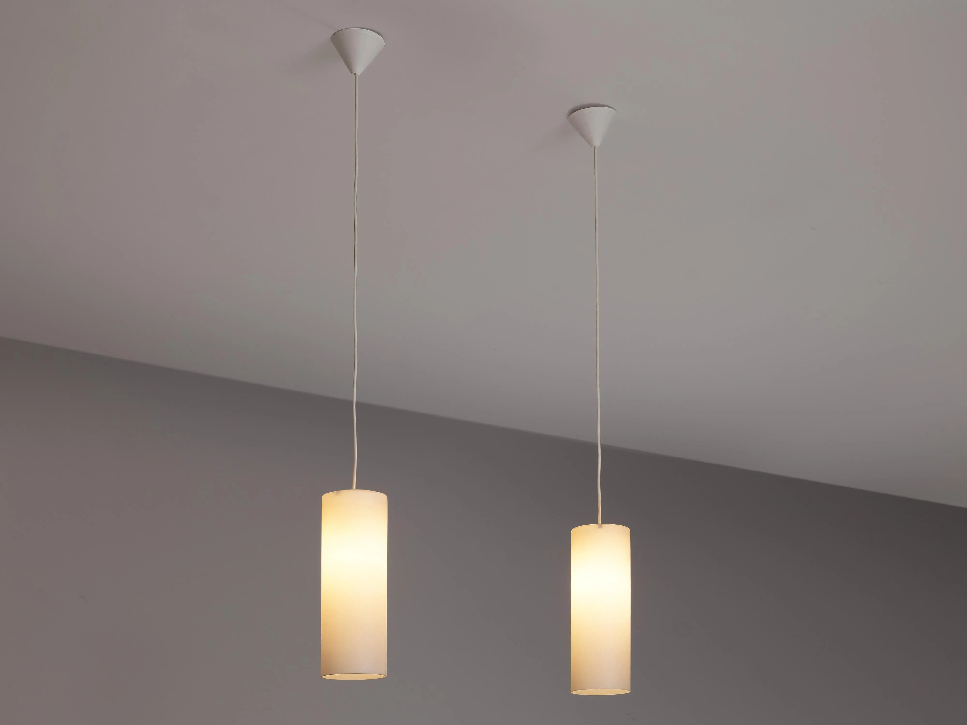 Cylindrical Pendant Lamps in Matted Glass