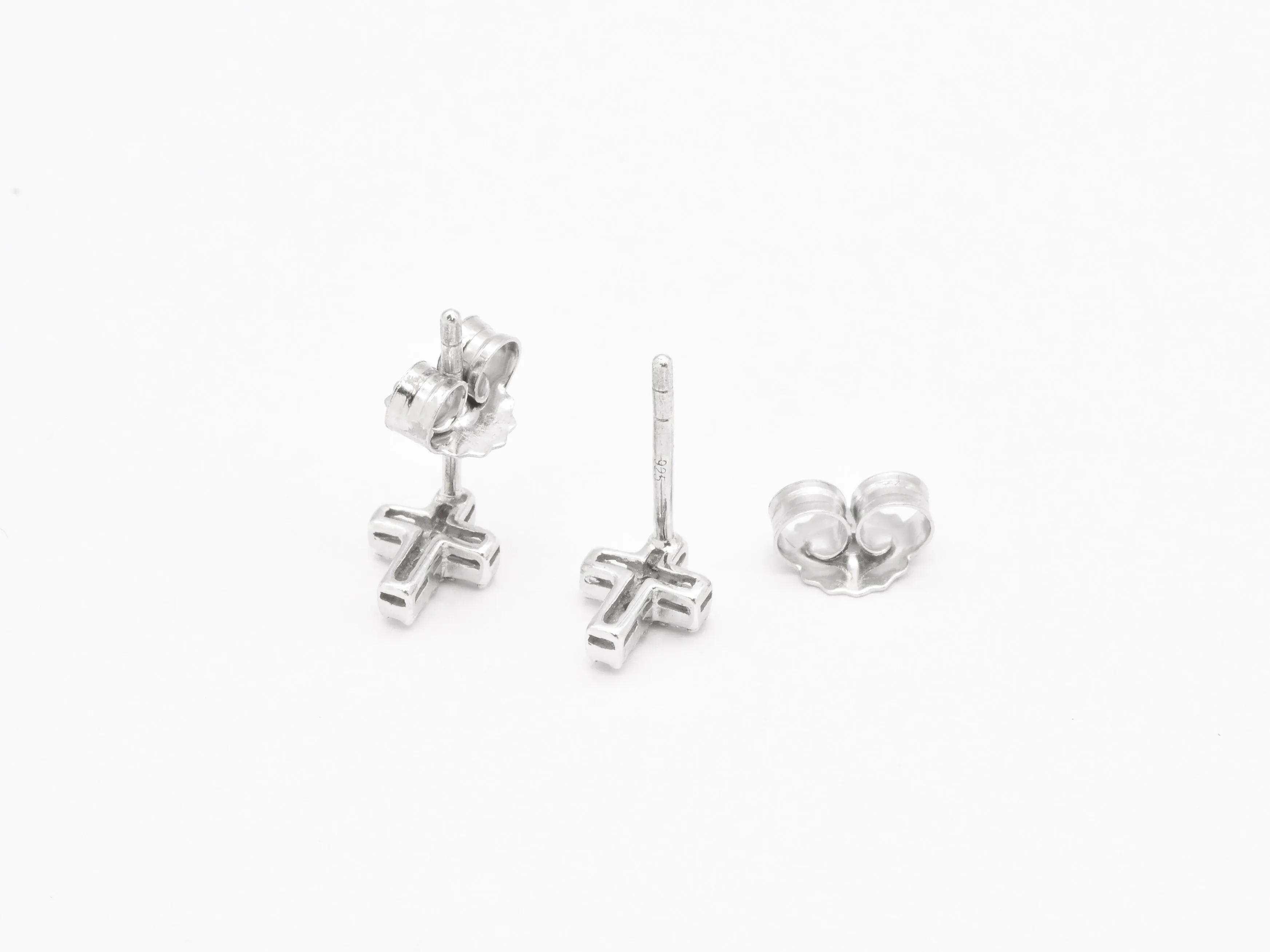 Diamond Cross Earrings - Dainty Christian Earrings - Sparkly Diamond Studs